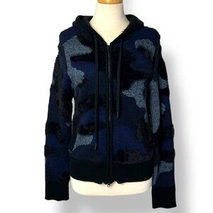 Anatomie Ciaro Blue Black Camo Mixed Yarn Hooded Zip Up Cardigan Sweater Sz S